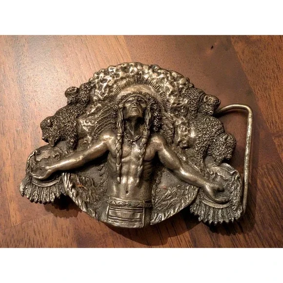 Bergamot Brass Works Siskiyou Native American Indian Vintage 1981 Belt Buckle - Picture 2 of 8